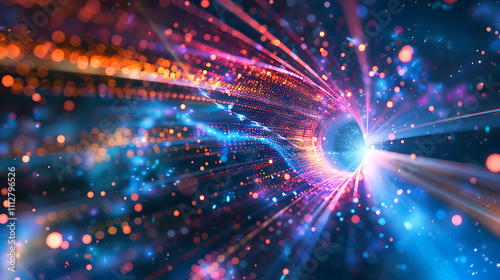 Quantum computing breakthrough visualizing data flow in a digital universe