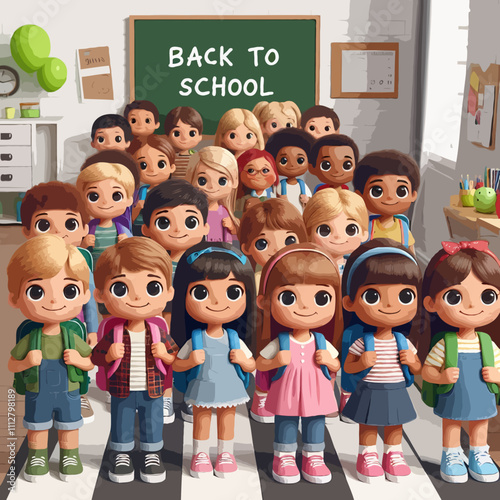 Children lined up, back to school concept