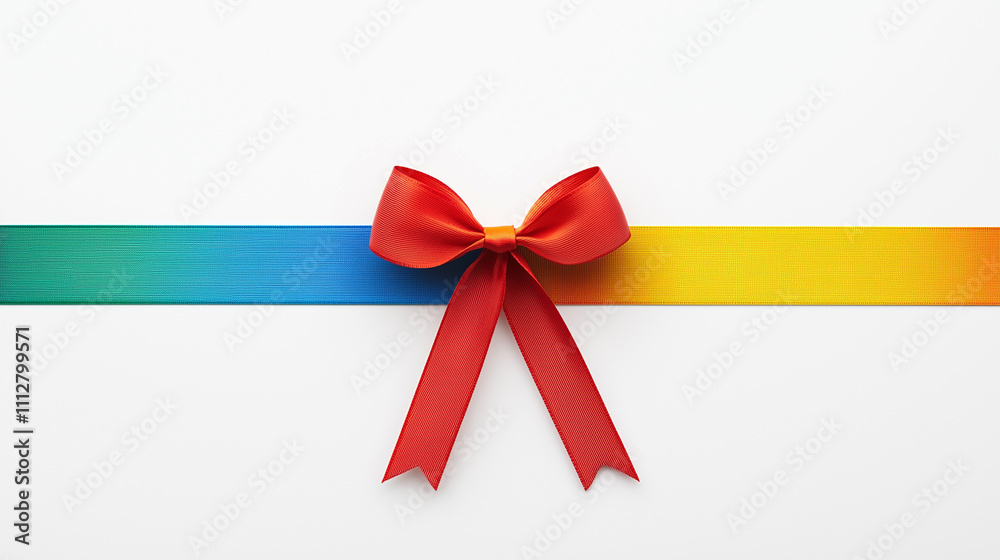 Rainbow gift bow with textured ribbon loops on white background Rainbow gift bow with textured ribbon loops on white background