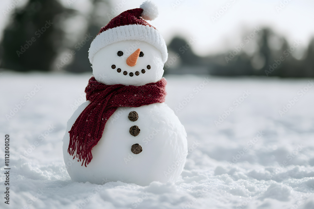 Snowman in a Snowy Yard with a Christmas Hat and Scarf - Cheerful Holiday Scene Full of Winter Spirit Snowman in a Snowy Yard with a Christmas Hat and Scarf - Cheerful Holiday Scene Full of Winter Spirit