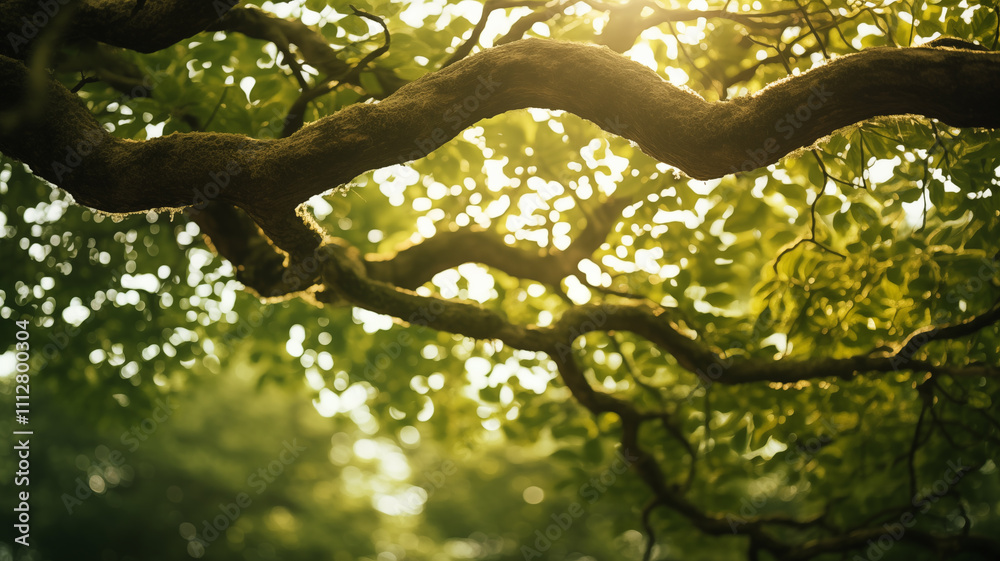 Fototapeta premium Lush Green Canopies of Dense Forest, Vibrant Foliage Creating a Serene Natural Retreat, Perfect for Eco-Tourism Promotions, Nature Wallpapers, Environmental Campaigns, and Relaxation Themes
