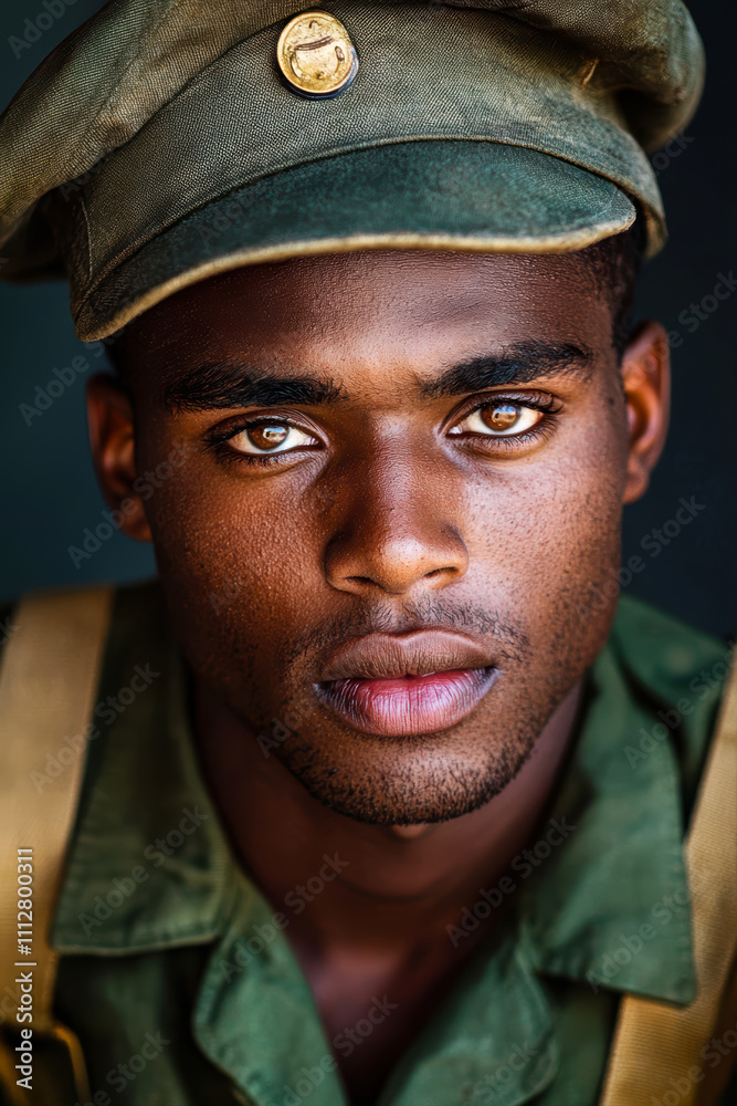 Powerful Portrait of a Young Soldier Captured in a Vibrant Studio Setting Powerful Portrait of a Young Soldier Captured in a Vibrant Studio Setting