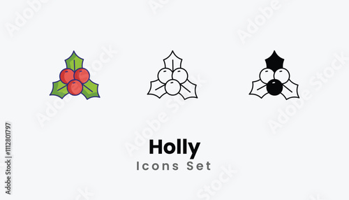 Holly Icons thin line and glyph vector icon stock illustration