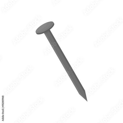 Iron nail in cartoon style on a white isolated background. Tool for construction. Beautifully drawn nail.