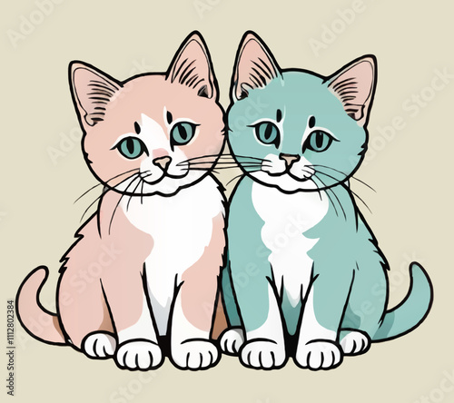 two kittens isolated cartoon vector