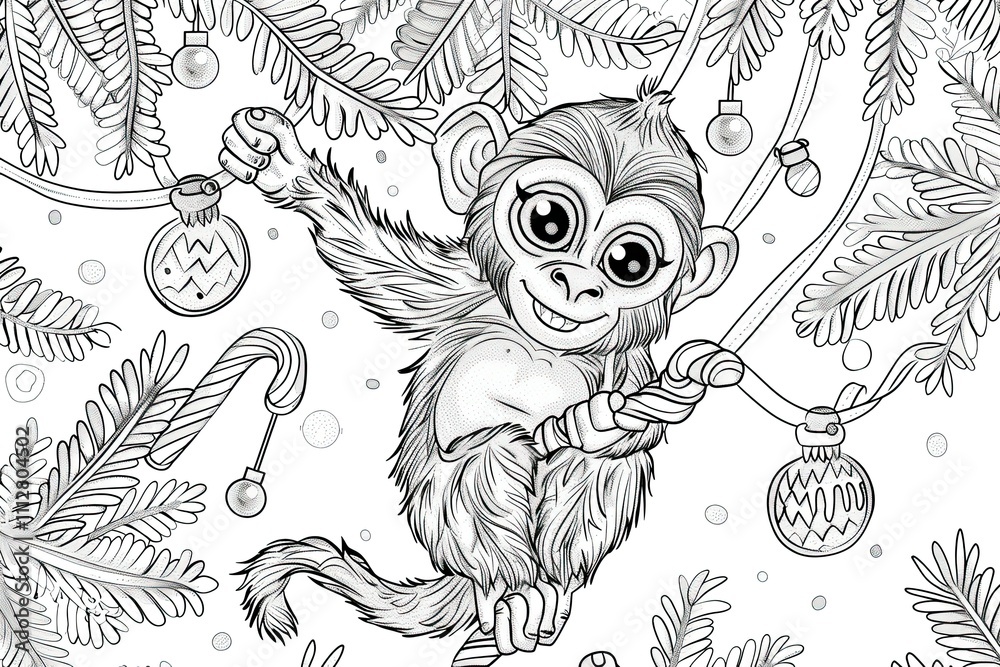 Fototapeta premium Cute Christmas coloring pages featuring animals in festive holiday setting