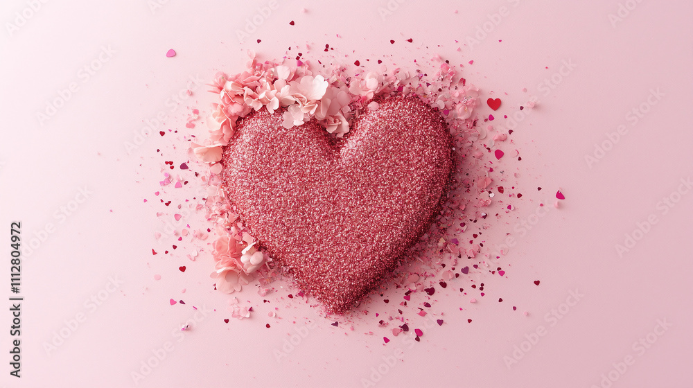 pink heart on a red background with flower decoration pink heart on a red background with flower decoration