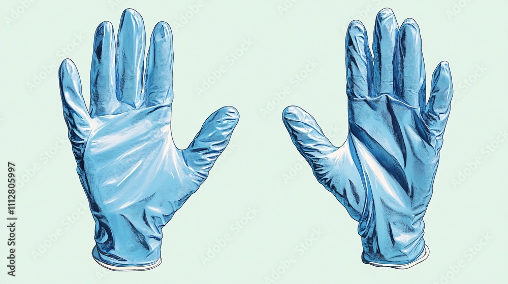 Fototapeta premium A pair of blue disposable gloves, commonly used for protection in medical, cleaning, and food preparation settings.