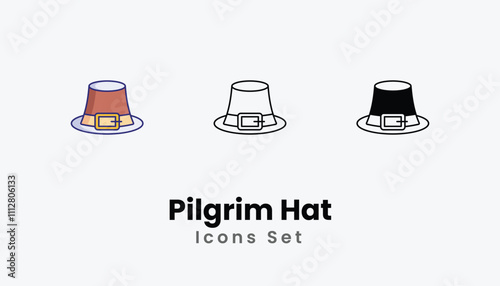 Pilgrim Hat Icons thin line and glyph vector icon stock illustration