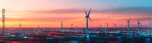 Investing in renewable energy wind turbines at sunset scenic landscape aesthetic viewpoint