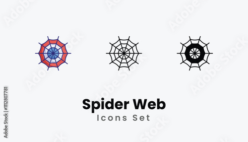 Spider Web Icons thin line and glyph vector icon stock illustration