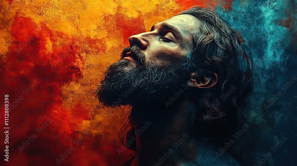 jesus christ portrait of a bearded man on a colorful background grunge effect jesus christ portrait of a bearded man on a colorful background grunge effect