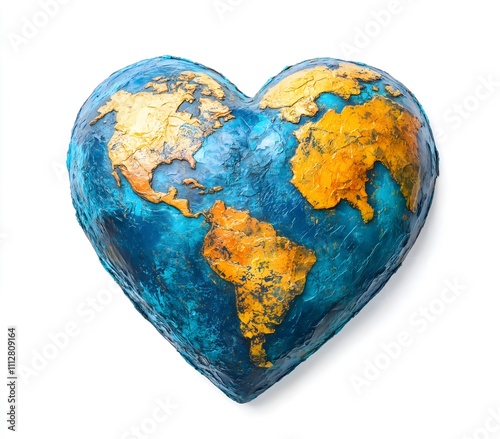 Heart-shaped Earth art showcasing continents, emphasizing the importance of loving our planet and sustainability.