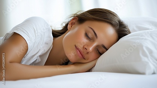 Woman sleeping peacefully in bed.