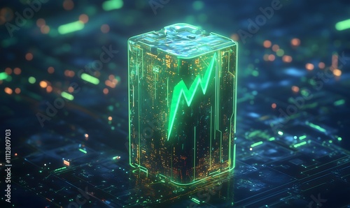 Glowing battery icon with bright green lightning symbolizing a source of energy and power.