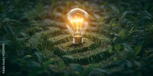 Glow of an intricate design with light bulb at the center, symbolizing the brilliance of ideas and creativity.