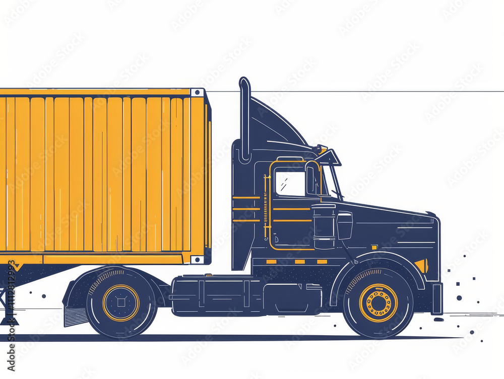 Naklejka premium Ai Generated Abstract Closeup of American Flat 2d Truck in Dark Blue and Yellow Colors Isolated on White