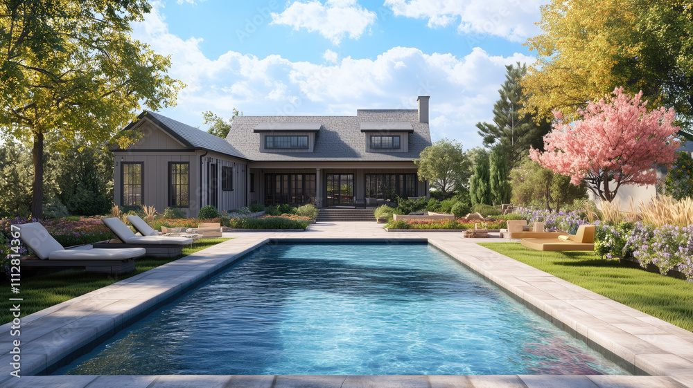 Tranquil Retreat: Inviting Home with a Central Pool - Generative Ai Tranquil Retreat: Inviting Home with a Central Pool - Generative Ai