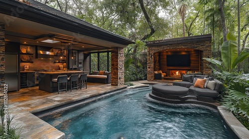 kitchen gazebo and freeform pool in the backyard desig