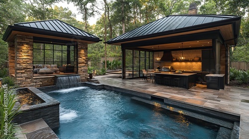 kitchen gazebo and freeform pool in the backyard desig