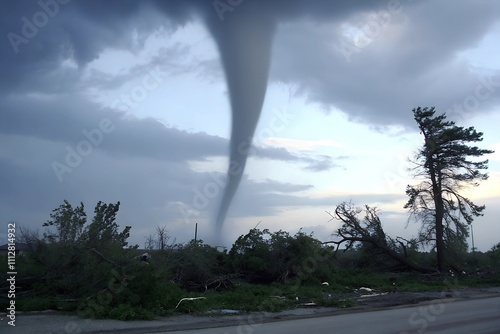 Tornado going over landscape destroying everything on it's way photo