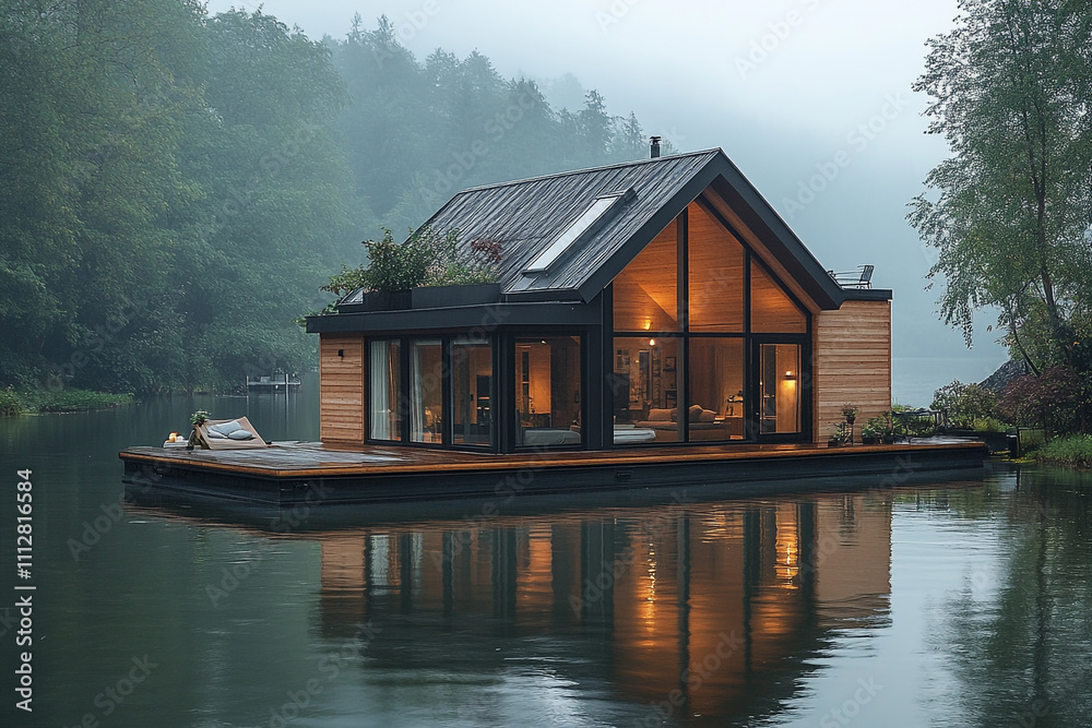 Obraz premium Modern Lake House Design Peaceful Waterfront Retreat