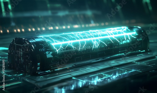 Futuristic battery featuring glowing lightning bolts symbolizing the future of power technology.