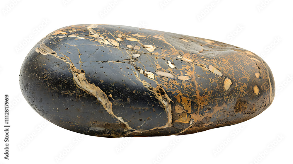 Smooth river stone with natural veins, isolated on white, cut out 