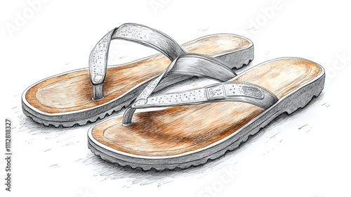 men s flip flop sandal shoes upside doodle with outline men s flip flop sandal shoes doodle drawing with an upward orientatio photo