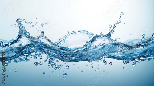 Water splashes and drops isolated on transparent background. Abstract background with blue water wave