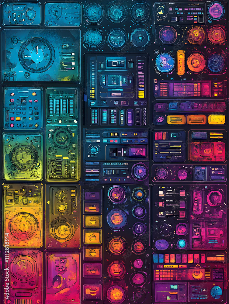 Obraz premium Colorful futuristic interface design elements.