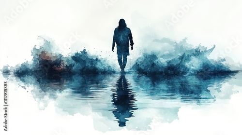 miracle of jesus jesus walking on water digital watercolor painting photo