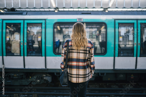 Woman Waiting for Train in Paris Metro photo