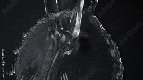 Super Slow Motion Detail Shot of Water Splashing on Waterproof Black Cloth at 1000fps. photo