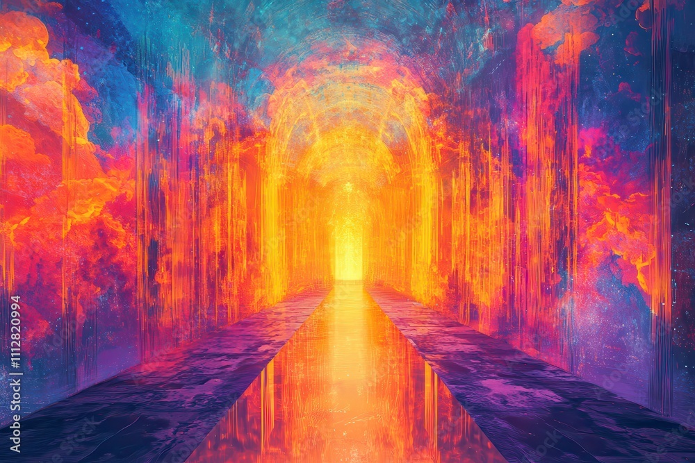 Fototapeta premium Ethereal Gate of Heaven with Abstract Neon Color Hues and Glowing Light in a Mystical Setting