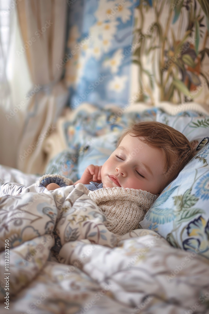 Obraz premium Sleeping child in bed Generative AI