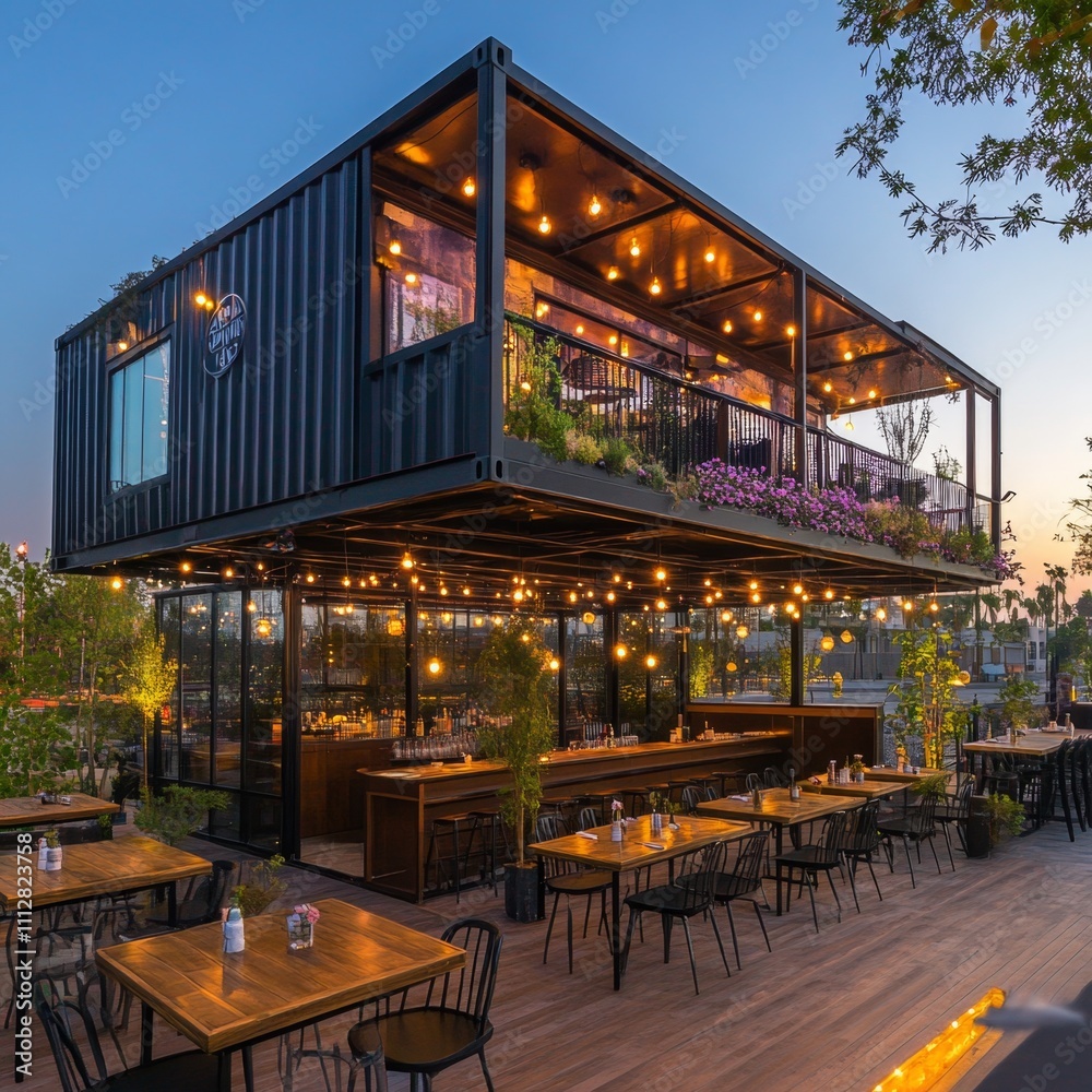 Stylish Rooftop Restaurant Built from Shipping Containers Stylish Rooftop Restaurant Built from Shipping Containers