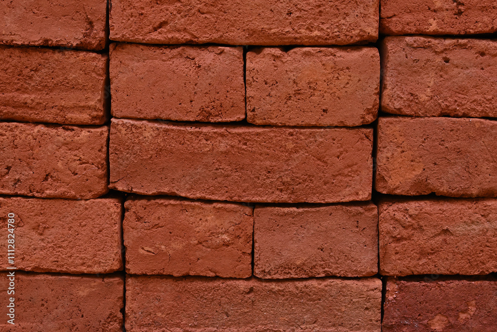 Close up surface view of the fresh bricks stacked in a construction site