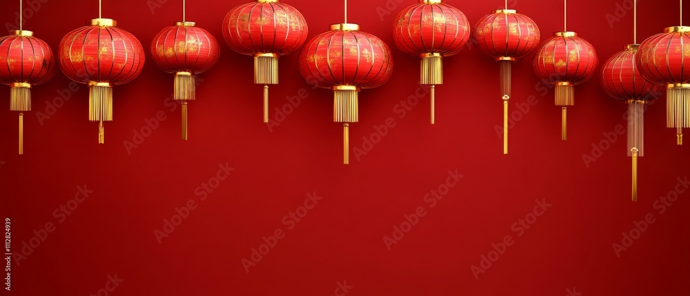 Chinese New Year A red background with many red lanterns hanging from the ceiling Chinese New Year A red background with many red lanterns hanging from the ceiling