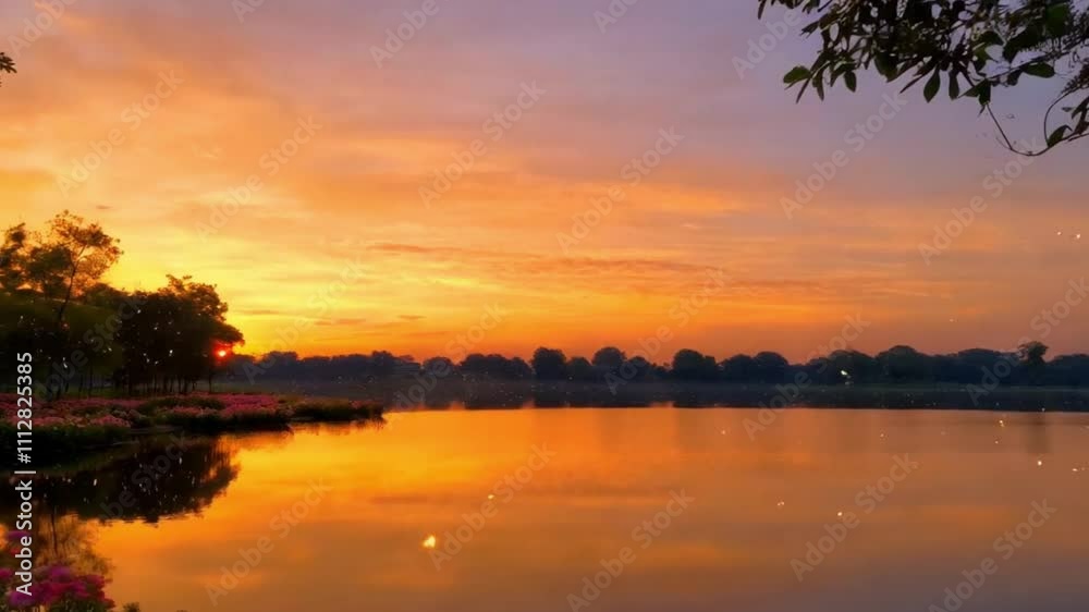 Serene Sunset Over a Calm Lake.
Serene Sunset Over a Calm Lake.