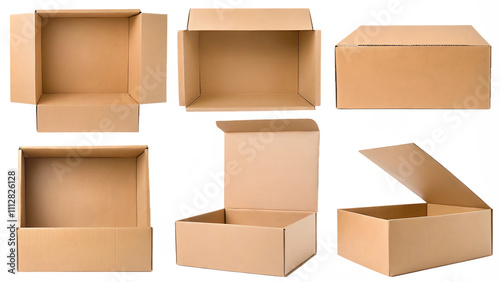 set of cardboard boxes on white background.AI GENERATED