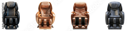 Freestanding massage chair isolated on transparent background, Set of