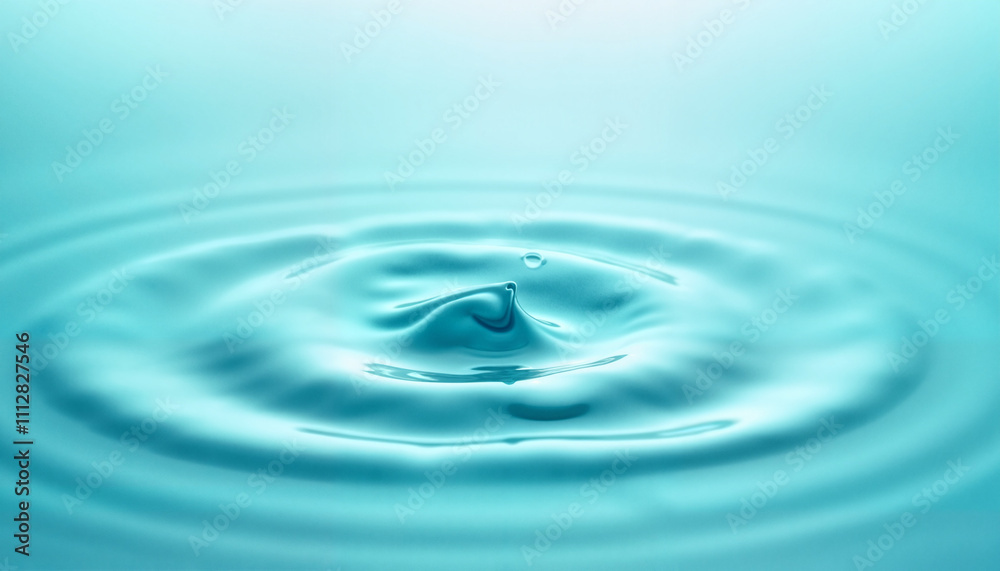 Close-up of water droplet creating ripples in turquoise liquid with soft lighting Close-up of water droplet creating ripples in turquoise liquid with soft lighting