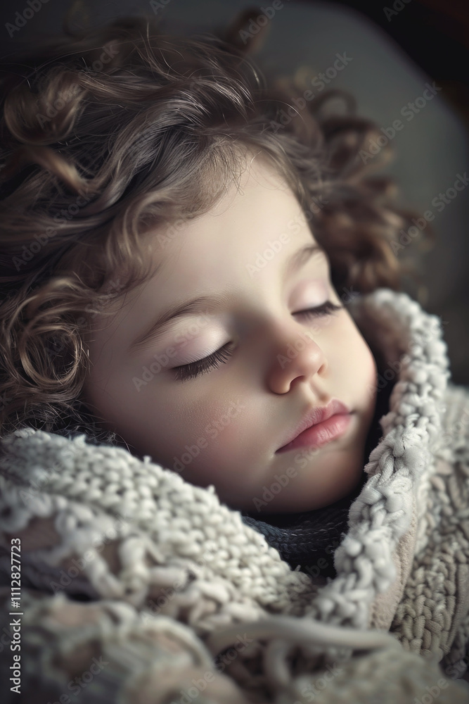 Sleeping child in bed Generative AI