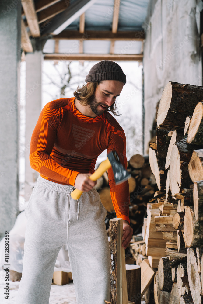Woodcutter in yard. Woodcutter in yard.