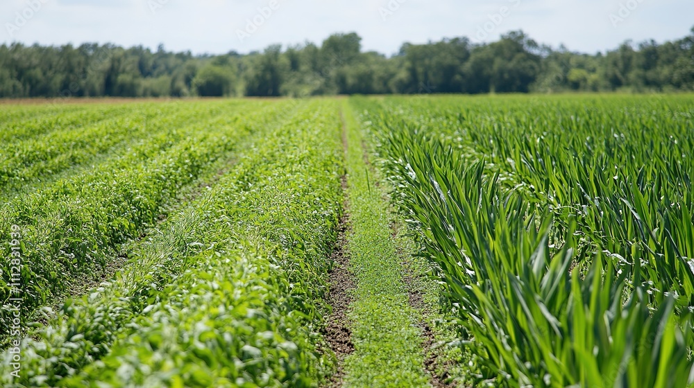 Fototapeta premium A crop field on an organic farm with natural pest control methods, such as beneficial insects and organic sprays.