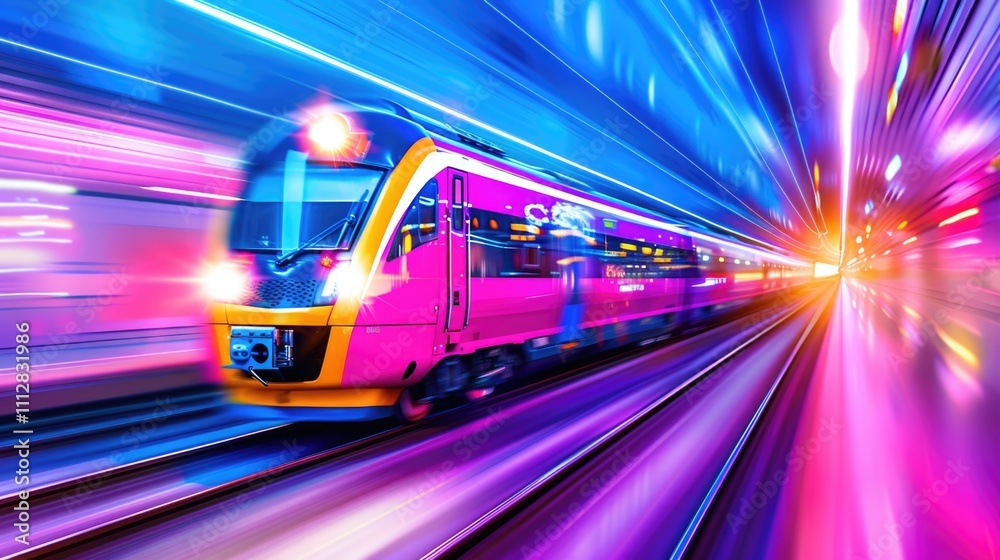 Futuristic High-Speed Train in Vibrant Motion Blur Futuristic High-Speed Train in Vibrant Motion Blur