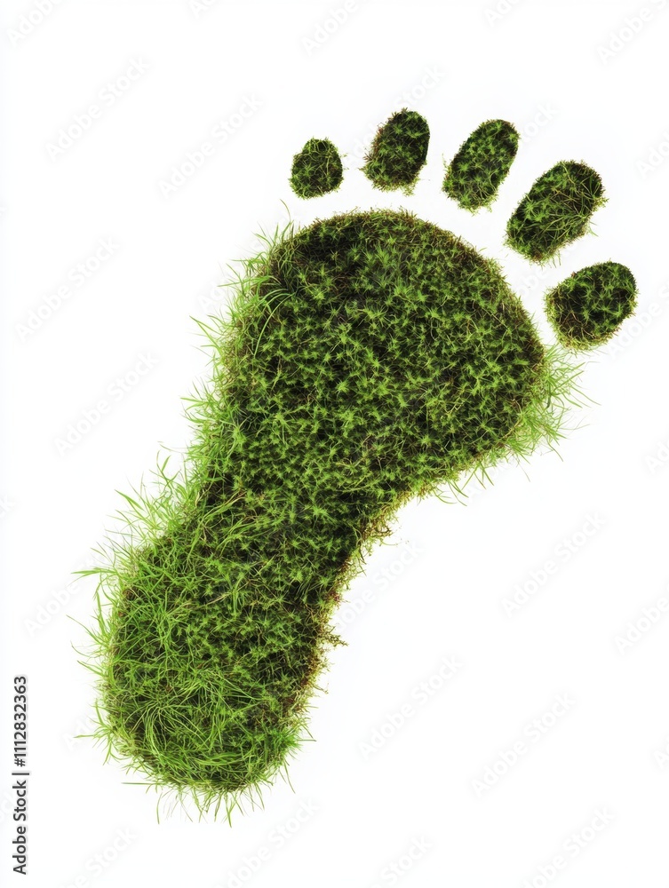 Eco-friendly footprint made of moss and grass symbolizing sustainability and environmental awareness, with a detailed and recognizable shape including all five toes. Eco-friendly footprint made of moss and grass symbolizing sustainability and environmental awareness, with a detailed and recognizable shape including all five toes.