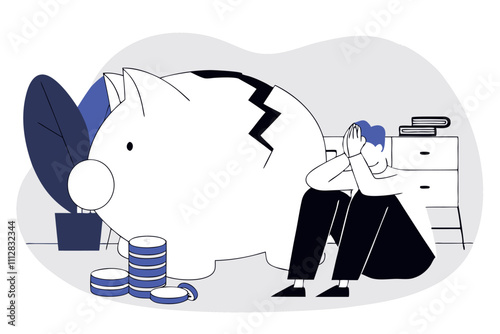 Broken empty piggy bank. Financial crisis and inflation. Bankruptcy concept 