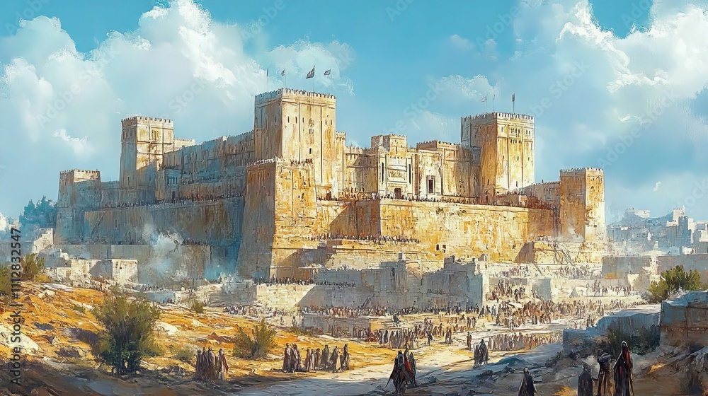 Fototapeta premium rebuilding the temple of jerusalem ezra 1 6 haggai 1 2 digital watercolor illustration